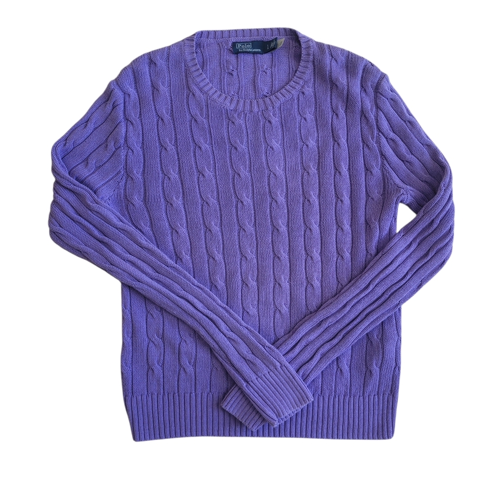Polo Ralph Lauren Lavender Cable Knit Crewneck Women's Sweater Size L - Picture 6 of 10